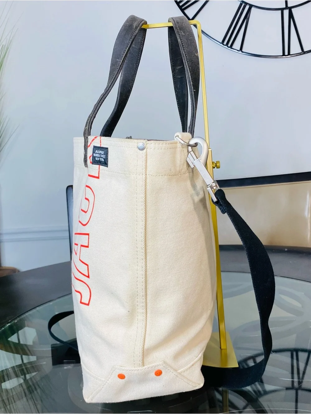 Jack Spade Canvas Dipped Coal Tote Bag Cream White Red JACK Crossbody
